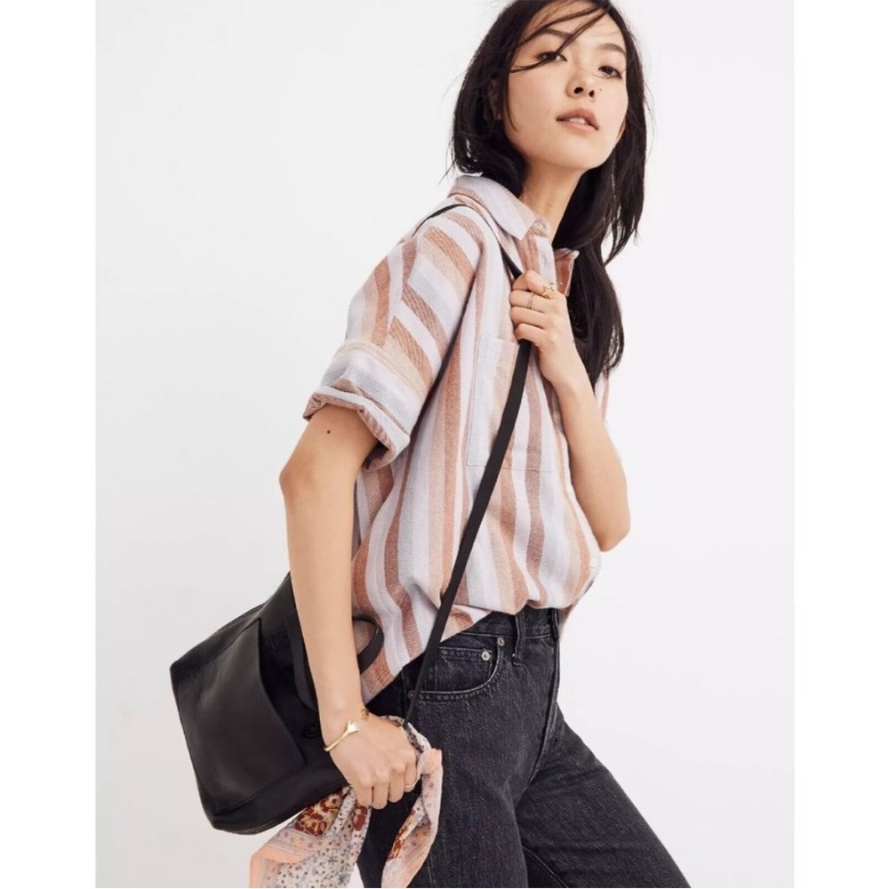 Madewell Flannel Courier Shirt Sunrise Stripe Short Sleeve Button Down